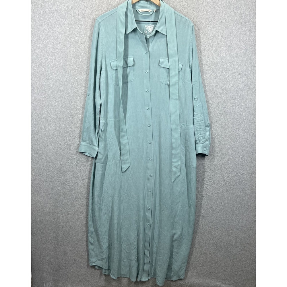 Soft Surroundings Savanna Maxi Shirt Dress Women L Blue Textured Button Front
